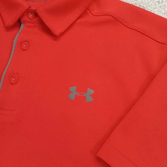 Under Armour Polo Shirt M Heatgear Loose Short Sleeve 3 Button Red Polyester EUC - Picture 4 of 8